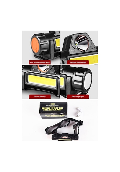 Usb Şarjlı Led Outdoor Kamp Kafa Lambası Feneri Siyah