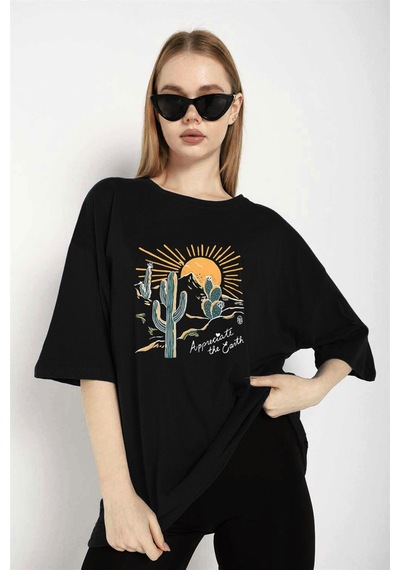 Medinenur Çöl Tema Baskı Unisex Tshirt Siyah