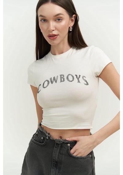 Mai Collection Mai Studios Co. Cowboys Beyaz Penye Crop
