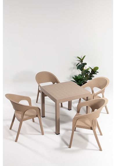 Garden Rattan Cappucino Masa Takımı Bahçe&balkon - 1 Masa 4 Sandalye Siyah
