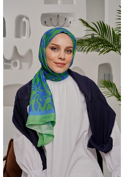 Afvente Soyut Desen Yeşil Soft Pamuk Şal