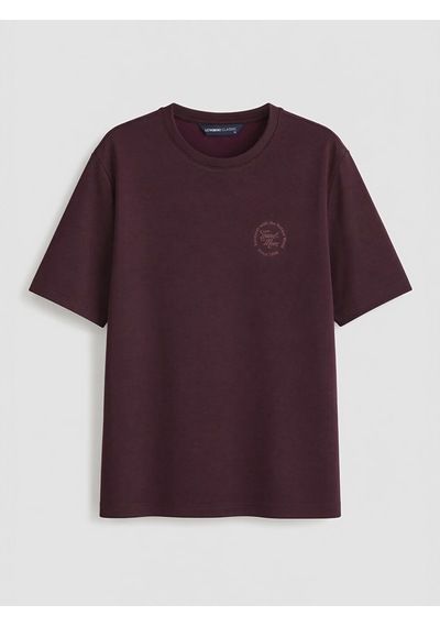 Lcwaıkıkı Classic Bordo Bisiklet Yaka Baskılı Erkek Tişört