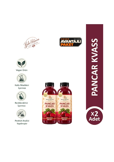 Bala Hatun Pancar Kvass 2 x 300 ML - Kefir Altı Suyu İle Mayalama - Doğal Fermente 2'li Pet Şişe