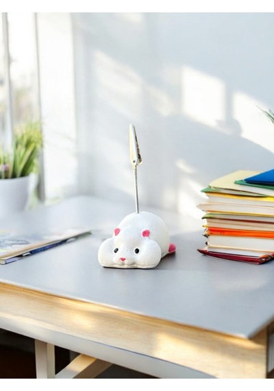 Yatan Kawaii Sevimli Beyaz Hamster Fotoğraf Ve Not Tutucu - Ofis Masa Not Tutacağı Beyaz