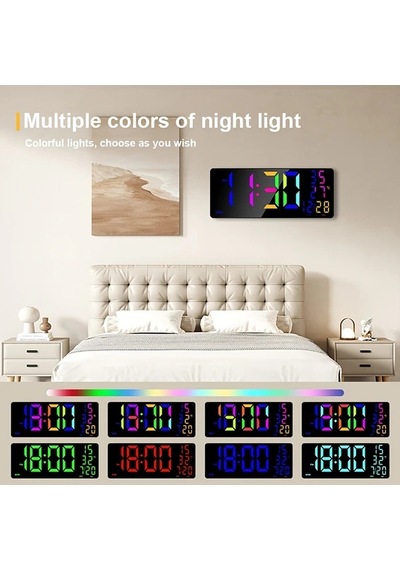 Wangxi 1 Adet 16 İnç Büyük Dijital Duvar Saati Siyah Rgb Alarm 4 Seviye Parlaklık Uzakt Siyah