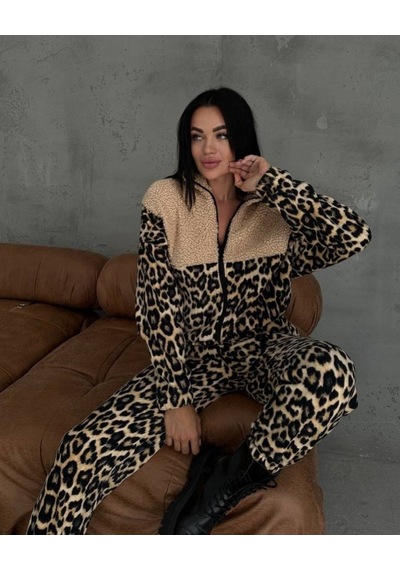 Sinemonline Kadın 3 Iplik Kumaş Leopar Desenli Ikili Takım Leopar
