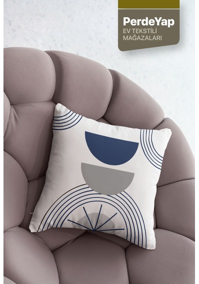 Modern Lacivert Gri Geometrik Desenli 4 Lü Kırlent Kılıfı
