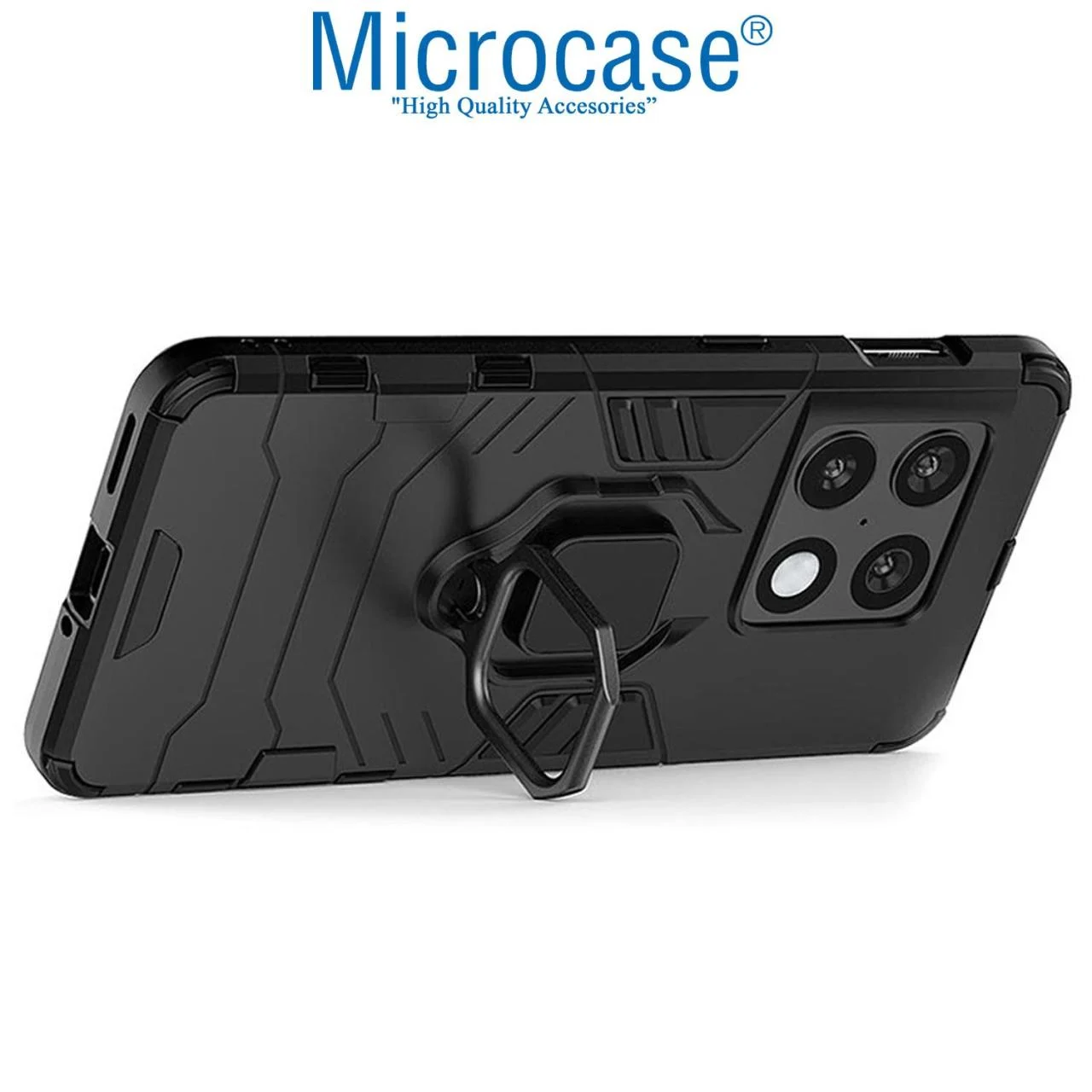 Microcase Oneplus 10 Pro Batman Yüzüklü Armor Kılıf - Siyah