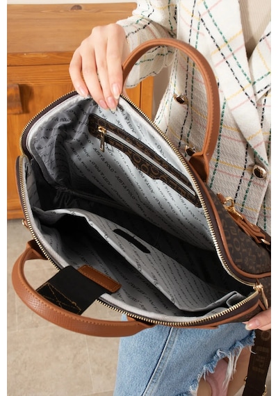 Just Polo Orijinal Ayarlanabilir Askılı Lüks Laptop & Evrak Çantası Shopper Ebat 30 X 40 Cm Kahverengi - Taba