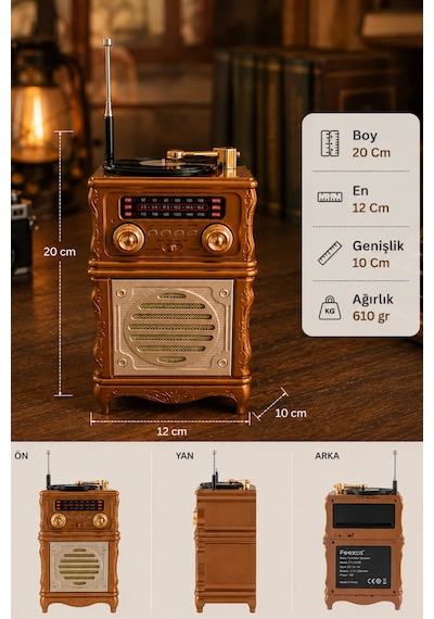 Feexot Fx-2502b Retro Nostaljik Radyo - Bluetooth Hoparlör, Usb, Tf Kart, Aux Girişli Şarjlı Radyo