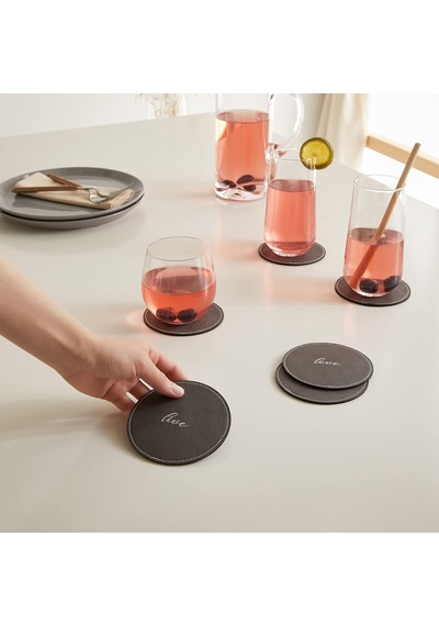 Ocean Home Textile 6'li Gri Renk Deri Bardak Altlığı Ø 10 Cm Genel