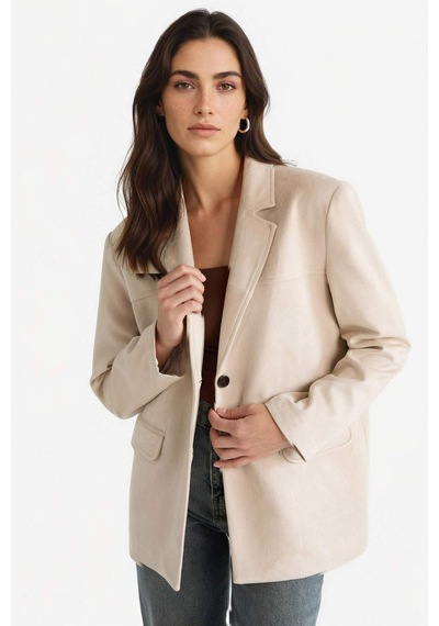 Defacto Regular Fit Ceket Yaka Süet Blazer Ceket E7236ax25aubg220 Bej