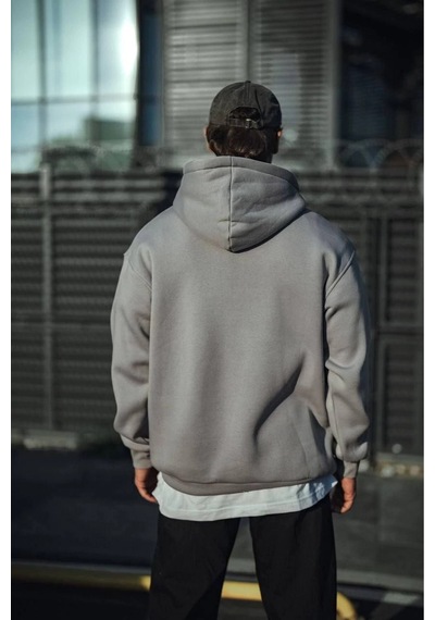 Erkek 3 İplik Penye Kapüşonlu Basic Sweatshirt Hoodie - Boyalı Gri