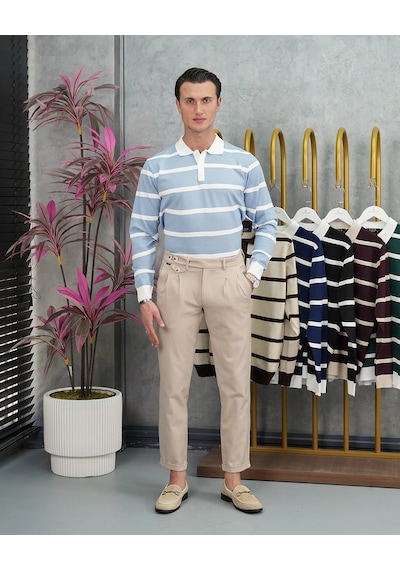 Modefendi Pamuk Likra Slim Fit Örgü Yatay Desen Yaka Şerit Detaylı Polo Yaka Kazak Bebe Mavi Modefendi Pamuk Likra Slim Fit Örgü Yatay Desen Yaka Şerit Detaylı Polo Yaka Kazak Bebe Mavi