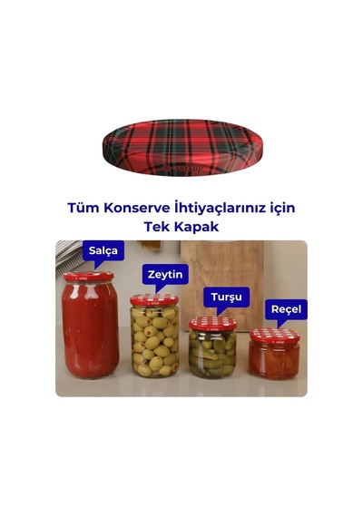 Sarkap Kavanoz Kapağı, 82mm, Hava Geçirmez, Sızdırmaz, Konserve İçin Uygun, 10'lu Paket Ekoseli Beyaz - Çok Renkli Sarkap Kavanoz Kapağı, 82mm, Hava Geçirmez, Sızdırmaz, Konserve İçin Uygun, 10'lu Paket Ekoseli Beyaz - Çok Renkli