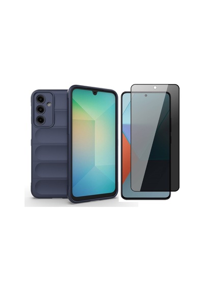 Vendas Samsung Uyumlu Galaxy A17 Kılıf Esnek Tpu Oyuklu Arka Yüzey Tasarımlı Zore Etnik Silikon Kapak + Hayalet Ekran Koruyucu Lacivert