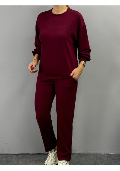 Efnaz Style Kadın Uzun Kollu Bisiklet Yaka Viskon Iki Iplik Bluz Ve Pantolon Ikili Takım Bordo Efnaz Style Kadın Uzun Kollu Bisiklet Yaka Viskon Iki Iplik Bluz Ve Pantolon Ikili Takım Bordo