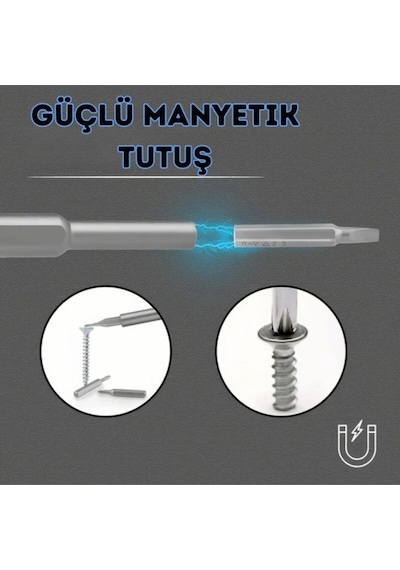 Ollevra 25 Parça 24 Farklı Uçlu Mıknatıslı 25 İn 1 Tornavida Seti