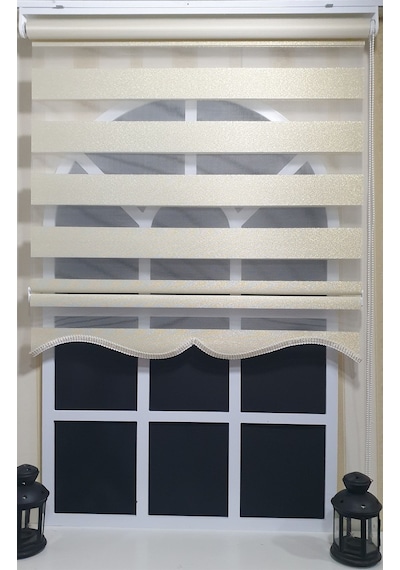 Zebra Stor Perde Altın Simli Etek Dilimli St 007