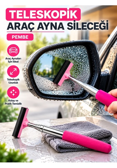 Mucit Home Pembe Teleskopik Araba Cam Sileceği Yan Dikiz Aynası Çekeceği Araç Ayna Çekecek 1 M