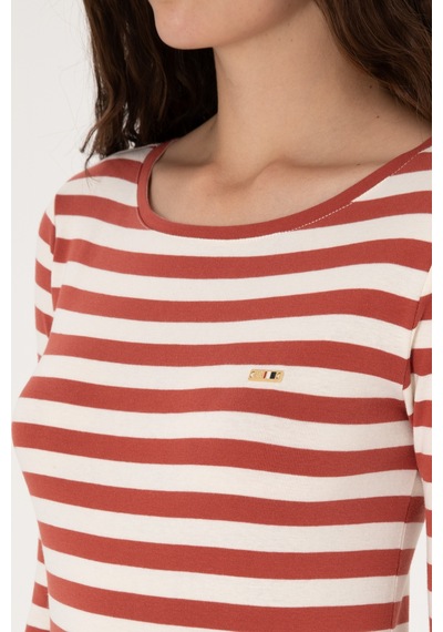 U.S. Polo Assn. Kadın Kiremit Çizgili Bisiklet Yaka Sweatshırt 50314203-VR026