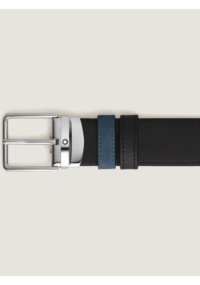 Montblanc Everyday Süet Siyah 35 Mm Çift Taraflı Deri Kemer 22100 Mavi