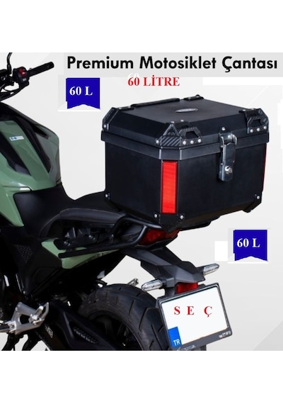 Cappucino Çanta Premium 60 Litre Abs Motosiklet Çantası Kırılmaz Karbon Siyah Renk Siyah