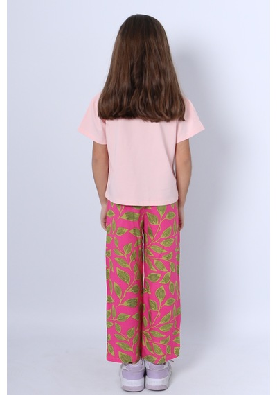 Hçm Kız Çocuk İkili Takım Baskılı Oversize İspanyol Paça E15 Pembe