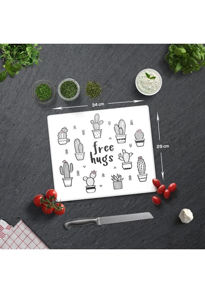 Decorita Cam Kesme Tahtası|Free Hugs|29cm x 34cm
