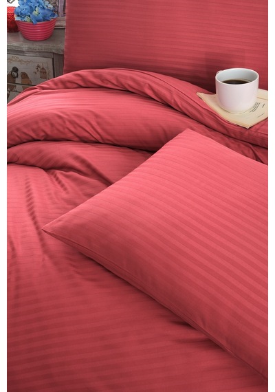 Mulberry Çift Kişilik Nevresim  Takımı Pamuk Saten Çizgili %100 Pamuk 200x220 Bordo