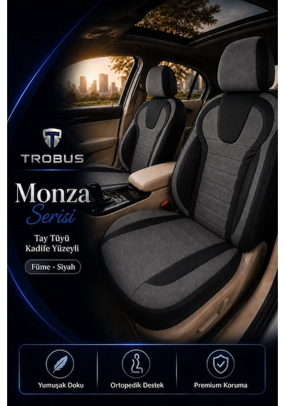 Tofaş Kuş 1993+ Uyumlu Monza Serisi Füme Siyah Oto Koltuk Kılıfı