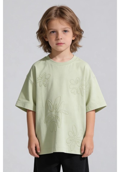 Tuffy Kids %100 Pamuk Kısa Kollu Çocuk Tişörtü - Açık Yeşil Mint