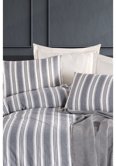 Eponj Home Sport Çizgili Nevresim Takımı Çift Kişilik Soft Line Antrasit Antrasit