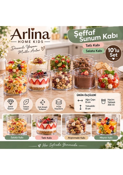 10 Lu Plastik Şeffaf Sunum Kabı 300 Cc