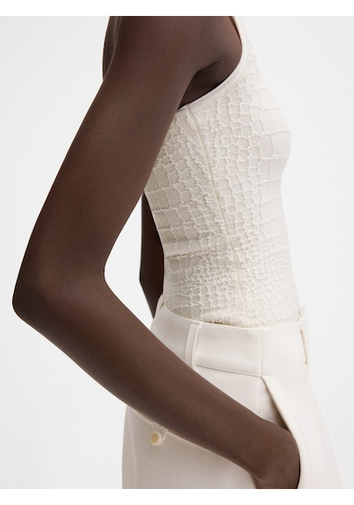 Jacquemus Şık Racerback Tank Top Crocodile Desenli Sevgili Kıyafeti, Fitted Kesim Beyaz Kapalı
