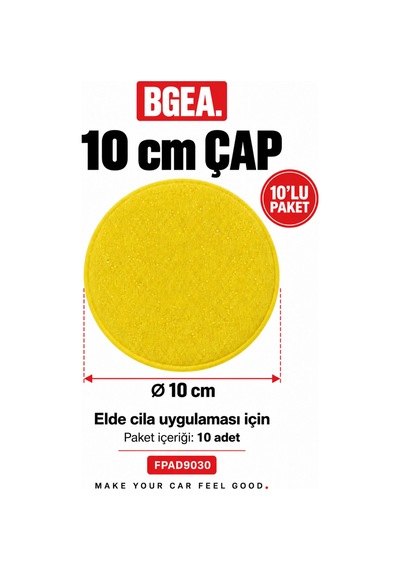 Bgea Premium Oto Cila Uygulama Pedi 10 Cm Sarı El Uygulama Süngeri 10 Adet