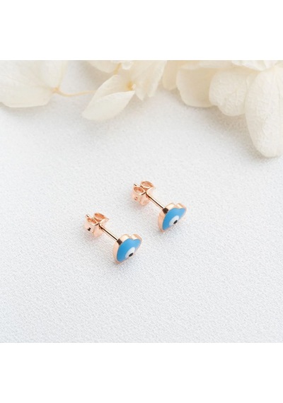 Vaoov 925 Ayar Gümüş Mineli Kalp Nazar Küpe Rose Gold