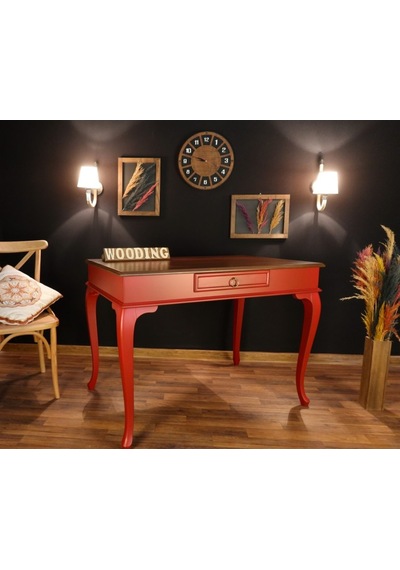 Wooding-Mobilya Wooding 120 Cm Çekmeceli Masif Kırmızı Ceviz Çalışma Masası