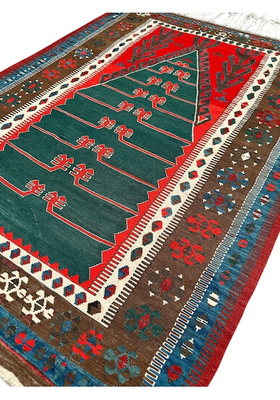 El Dokuma Antika Obruk Kilimi 130x180 Kök Boya İnce Koleksiyonluk Kilim