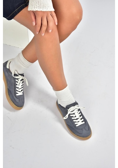 Fox Shoes V999061501 Lacivert Hakiki Deri Nubuk Kadın Spor Ayakkabı Sneakers Lacivert