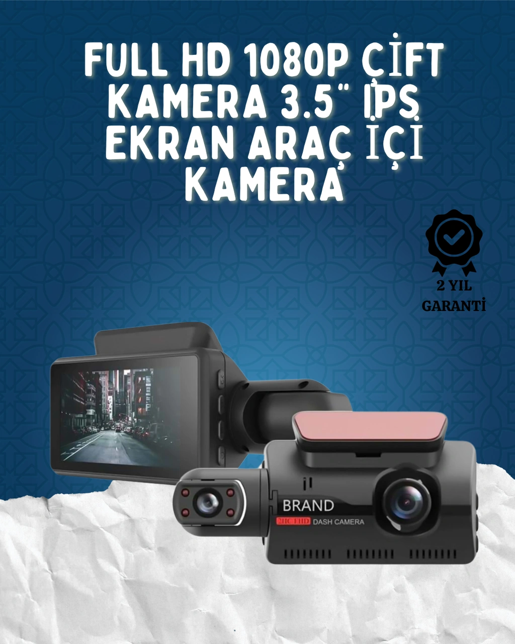 Çift Görüşlü Dashcam Gece Görüşlü 1080p Araç İçi Güvenlik Kamerası