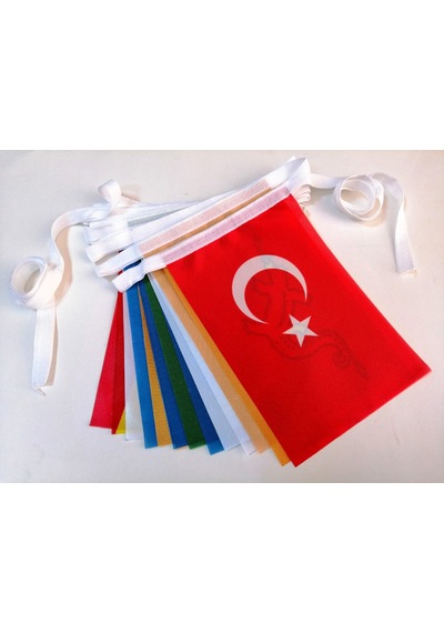 Dizili Eski Türk Devlet Bayrakları 17'li 20X30Cm.- Dizi Uzunluğu 565Cm