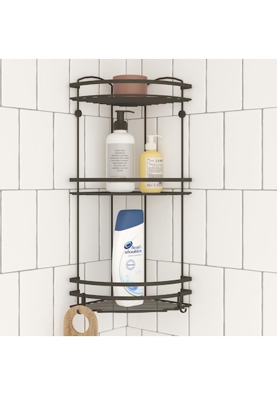Teknotel Üç Katlı Kancalı Banyo Rafı Mat Siyah Lm009H Çok Renkli