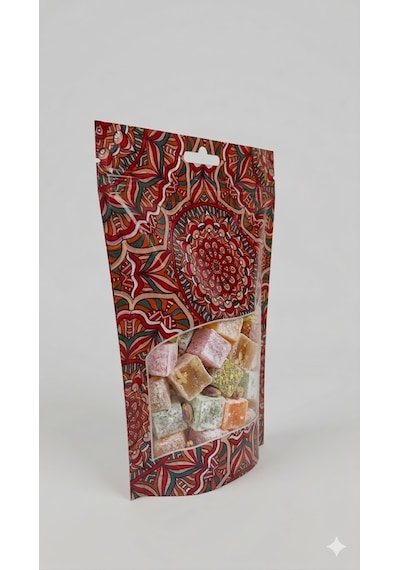 Kırmızı Hazır Desenli Doypack - 100 Adet 20x30