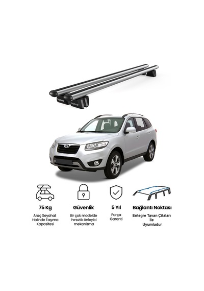 Pençe Hyundai Santa Fe 2006-2012 Uyumlu Gri Ara Atkı Port Bagaj Tavan Barı