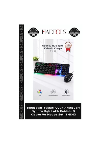 Bilgisayar Tuşları Oyun Aksesuarı Oyuncu Rgb Işıklı Kablolu Q Klavye Ve Mouse Seti Tmk03