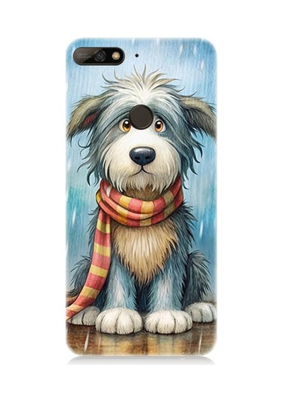 Huawei Y7 2018 Uyumlu Atkılı Sevimli Yavru Köpek Desenli Silikon Kılıf Çok Renkli