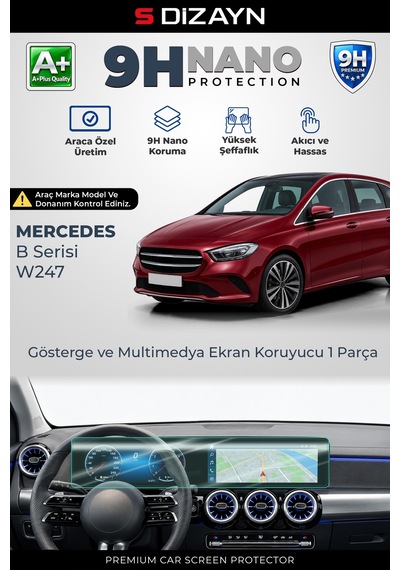 S-dizayn Mercedes B Serisi W247 10.25 İnç 9h Nano Gösterge Ve Multimedya Ekran Koruyucu 1 Parça Parlak 2019 Üzeri A+ Kalite