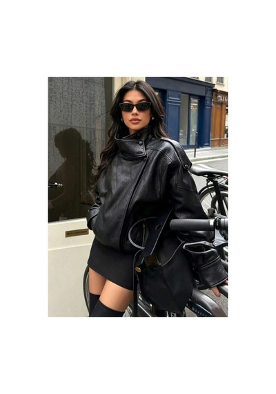 Teora Fashıon Ultra Soft Zr Dikyaka Kadın Deri Ceket Siyah&black Siyah&Black