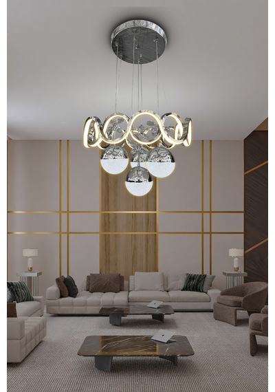 Sefa 4 Toplu Modern Sarkıt Led Avize - - Kumandalı / Krom Krom